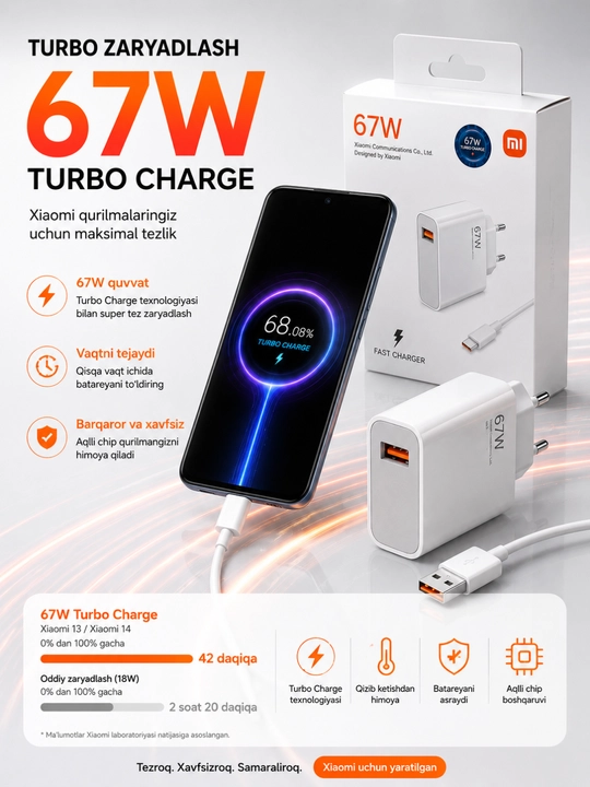 Сетевое зарядное устройство Xiaomi 67W Turbo Charge USB Type-C с кабелем Type-C