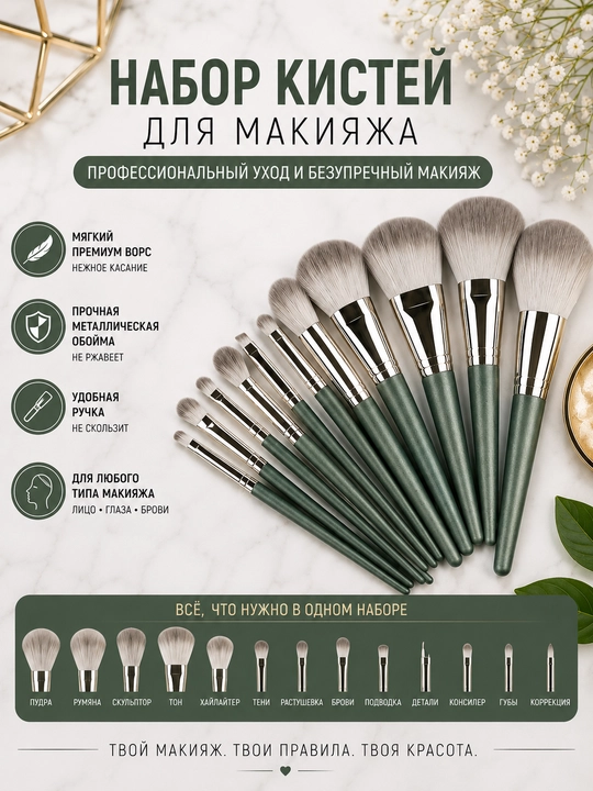 Professional makiyaj uchun kistochkalar to'plami