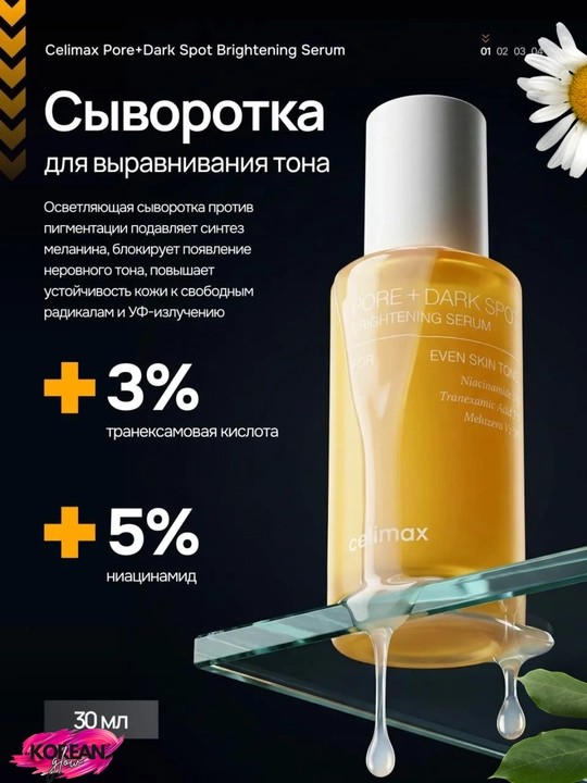 Teri rangi va relyefini tekislash uchun Celimax Pore+Dark Spot Brightening Serum zardobi - 