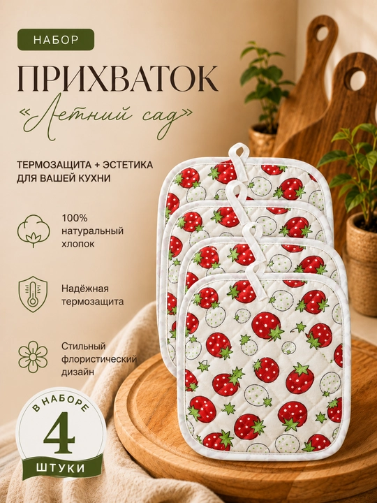 Prixvatka, oshxona qo‘lqopchasi, issiqqa chidamli qo‘lqopcha, 4 dona to‘plam, taglik - 