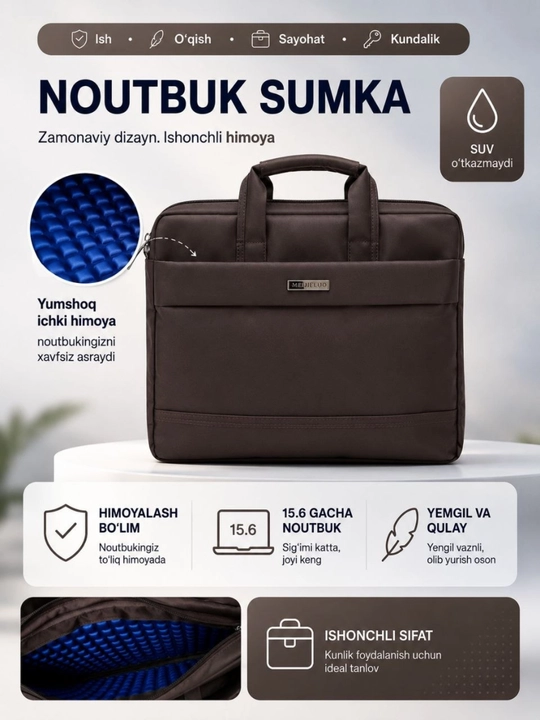 Noutbook uchun sumka, kuchli himoyali, 15.6 va 14 - 