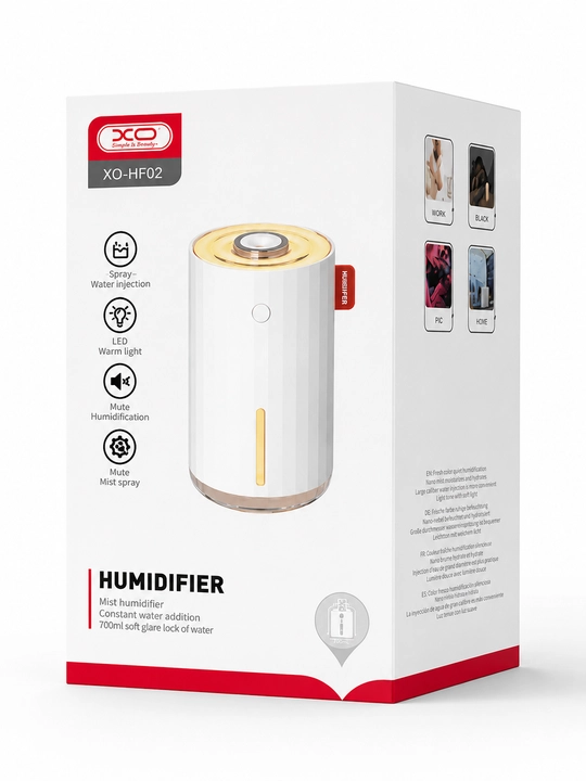 Mini Humidifier XO-HF02 – LED yorug‘lik, 2 rejimli bug‘, sokin ishlash