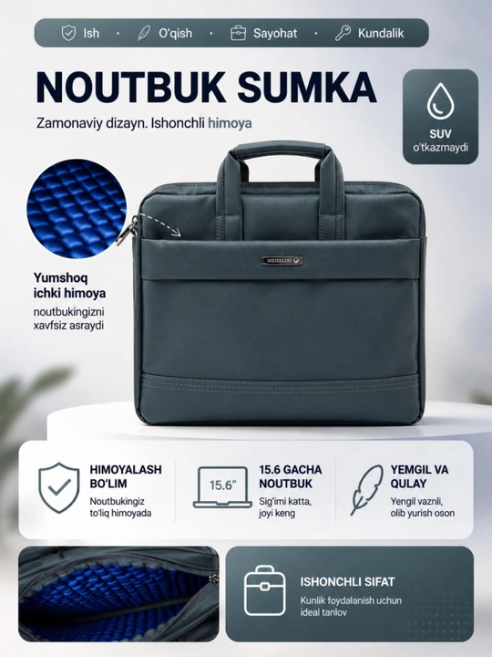 Noutbook uchun sumka, kuchli himoyali, 15.6 va 14 - 