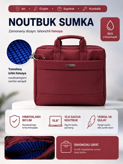 Noutbook uchun sumka, kuchli himoyali, 15.6 va 14 - 