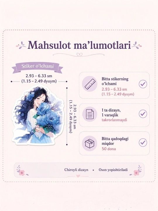 Bezaklar, g‘iloflar, daftarlar uchun turli dizayndagi stikerlar va nakleykalar, 50-60 dona