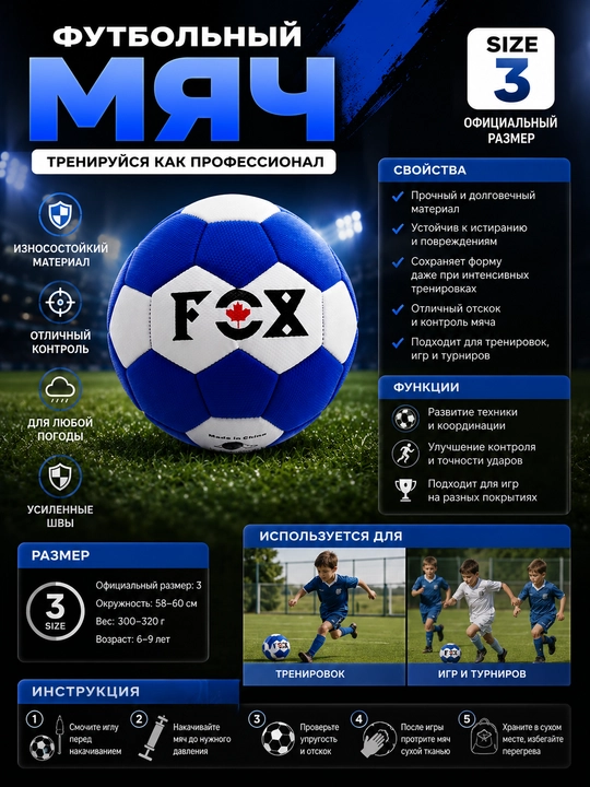 3-o‘lchamli futbol to‘pi, mashg‘ulot va o‘yinlar uchun