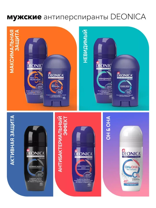 Дезодорант антиперспирант мужской шариковый Deonica for men Max Protection 5in1 50 мл