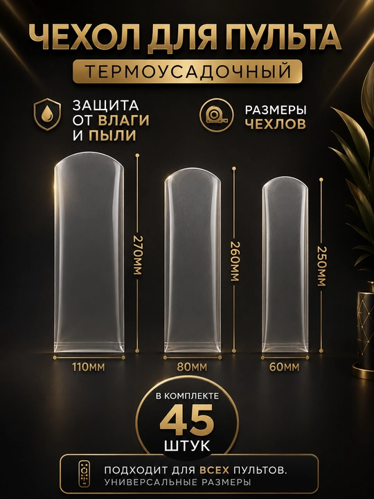 Чехол для пульта термоусадочный универсальный водонепроницаемый, набор 45 шт