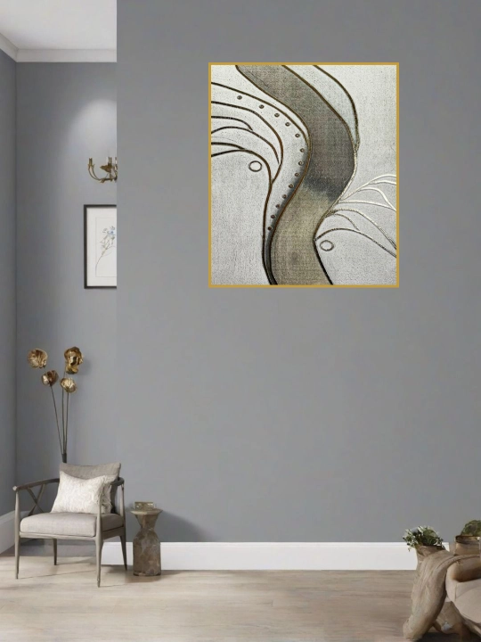 Devorga osiladigan kartina, qo‘l ishi, 50x60 «Kumushrang Abstraktsiya»