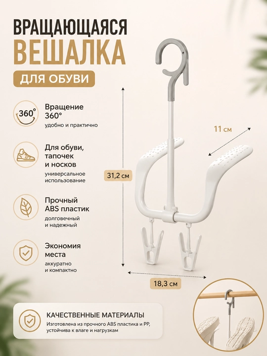 Вешалка для сушки обуви и одежды, складная, вращающаяся на 360°, пластик