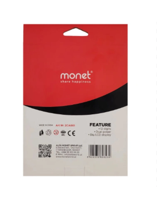 Monet 2CA001 Quyosh va batareya quvvatiga ega 12 xonali ish stoli kalkulyatori