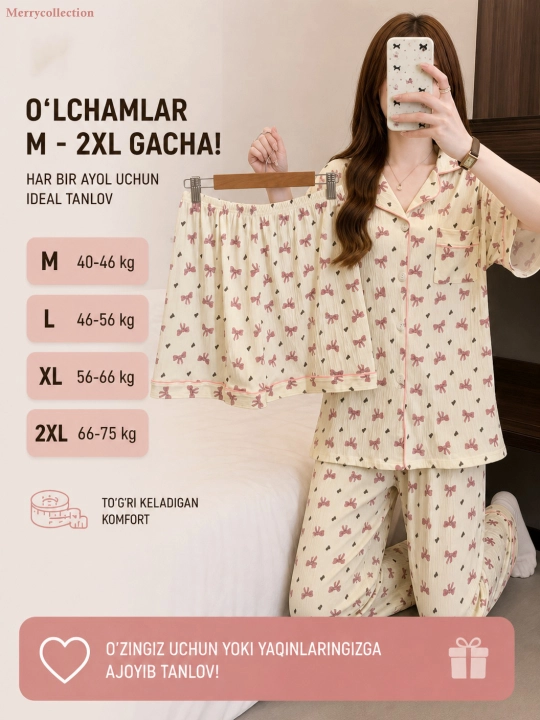 Pijama ayollar uchun 3 tasi 1 da, shim va shortikli komplekt troykalar, ayollar pijamasi