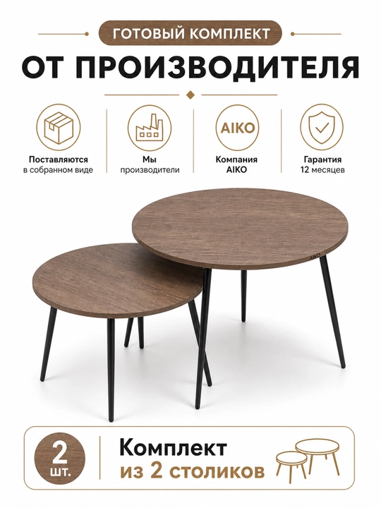 AIKO Callisto jurnali stoli, to‘plamda 2 ta stol, qahva stoli, kofe stol
