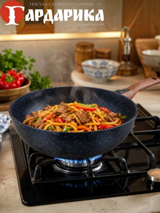 Wok ( ГРАНИТ ) Gardarika из России — гранитное антипригарное покрытие,объём: 3л, 4л
