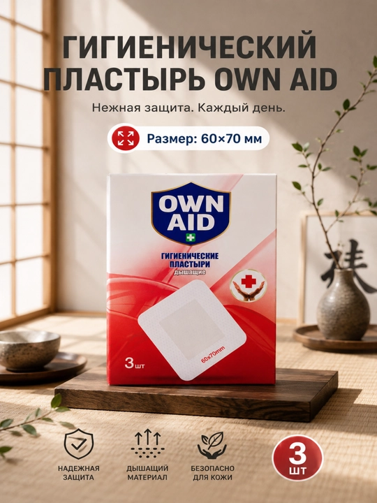 Gigienik plasterlar Own Aid, 3 dona, 60 * 70 mm