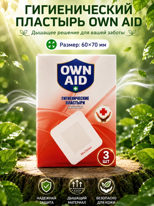 Gigienik plasterlar Own Aid, 3 dona, 60 * 70 mm