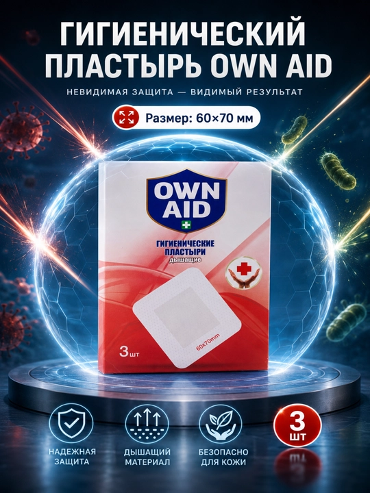 Gigienik plasterlar Own Aid, 3 dona, 60 * 70 mm