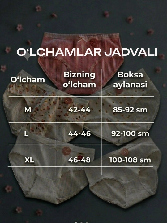 Ayollar trusiklari, paxta, to'plamda 5 dona, ichki kiyim