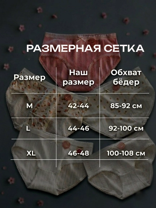 Ayollar trusiklari, paxta, to'plamda 5 dona, ichki kiyim