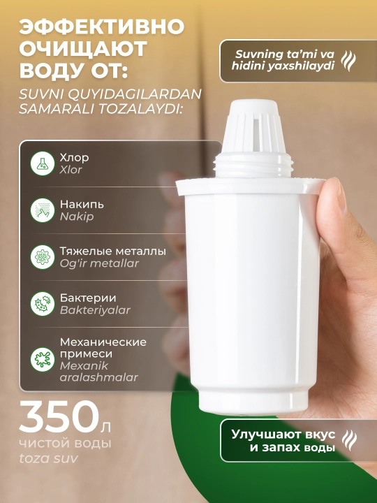 Geyser 501 ko‘zasi, har qanday suvga mos,adapterlari bilan,3 dona kartridjlar to‘plami