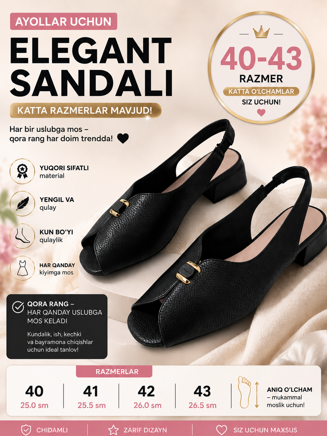 Ayollar oyoq kiyimlar, yozgi oyoq kiyimlar ayollar uchun, ayollar sandali, olcham 40-43