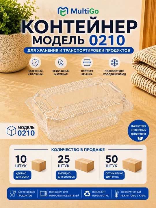 Контейнер пластиковый одноразовый MultiGo для хранения и транспортировки продуктов - 