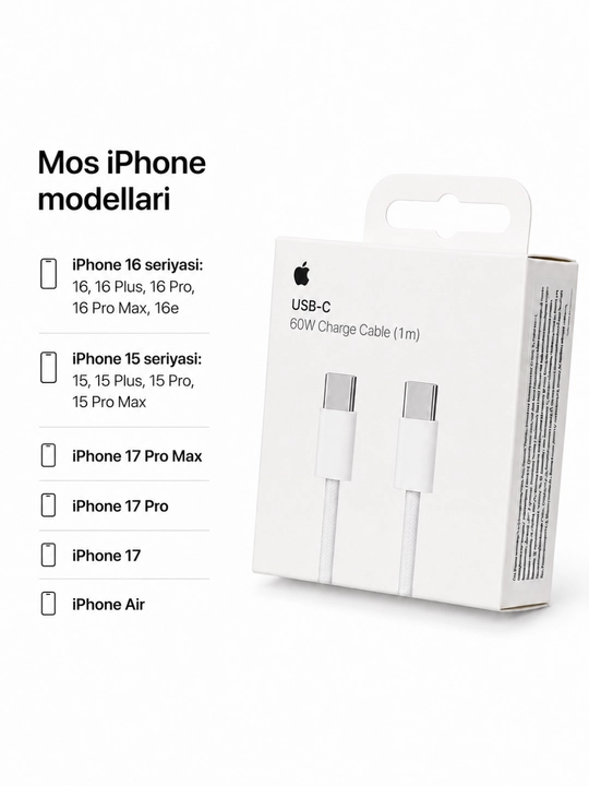 IPhone uchun USB-C to Lightning va USB-C to Type-C zaryadka kabeli
