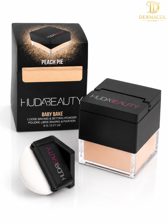 Yuzga mat finish beruvchi beyking kukunyuz pudrasi Huda Beauty Baby Bake Peach Pie