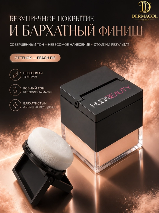 Yuzga mat finish beruvchi beyking kukunyuz pudrasi Huda Beauty Baby Bake Peach Pie