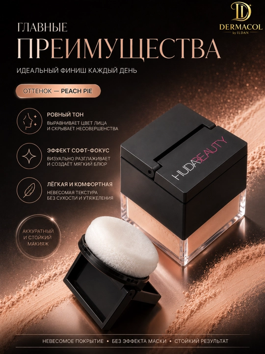 Yuzga mat finish beruvchi beyking kukunyuz pudrasi Huda Beauty Baby Bake Peach Pie