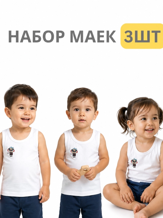 Bolalar uchun paxta maykalar to‘plami, 100% paxta, 3 dona - 