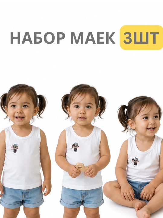 Набор детских майек для мальчиков и девочек, 100% хлопок, 3 шт