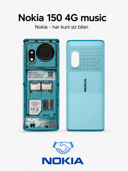 Nokia 150 4G Music мобильный телефон, 2 SIM-карты, Type-C, FM-радио. Батарея 2500 мАч