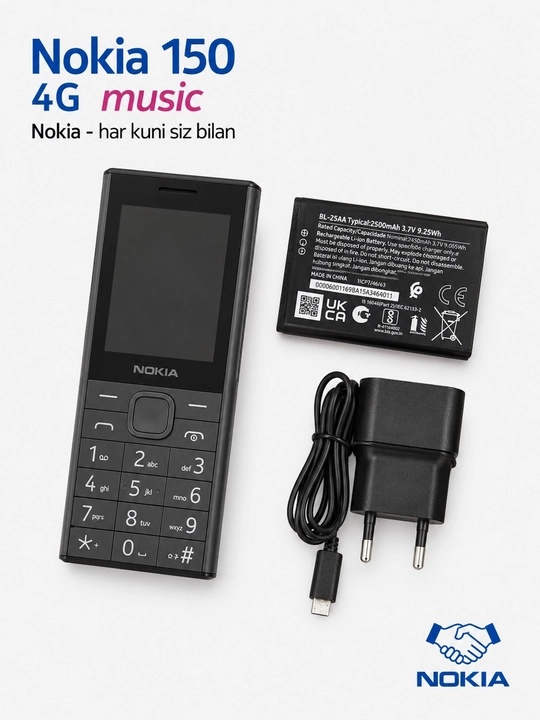 Nokia 150 4G Music mobil telefoni, 2 SIM, Type-C, FM radio. 2500 mAh batareka