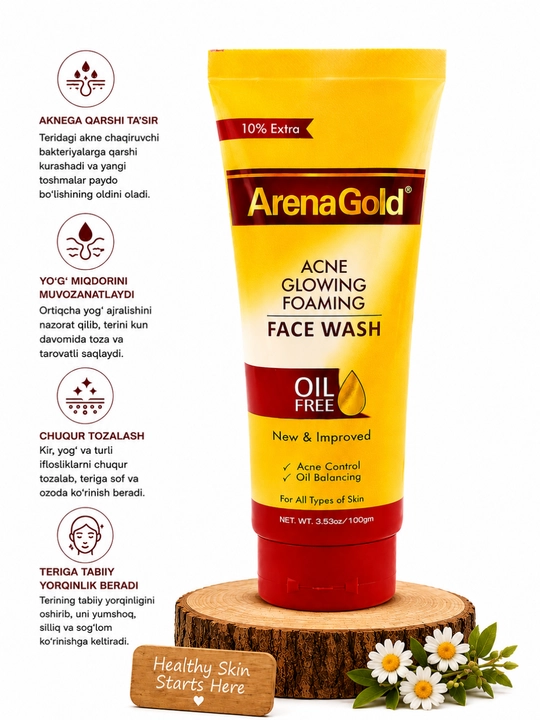 Гель для умывания против акне, для жирной кожи Arena Gold Acne Glopwing Foaming Face Wash