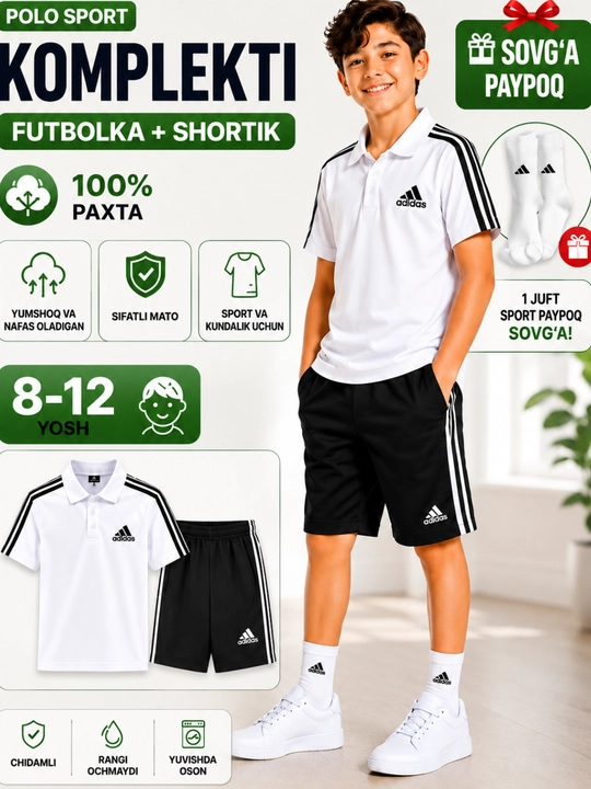 Детский спортивный комплект Adidas для детей  футболка и шорты летняя одежда - 
