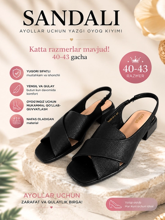 Ayollar oyoq kiyimlar, yozgi oyoq kiyimlar ayollar uchun, ayollar sandali, olcham 40-43 - 