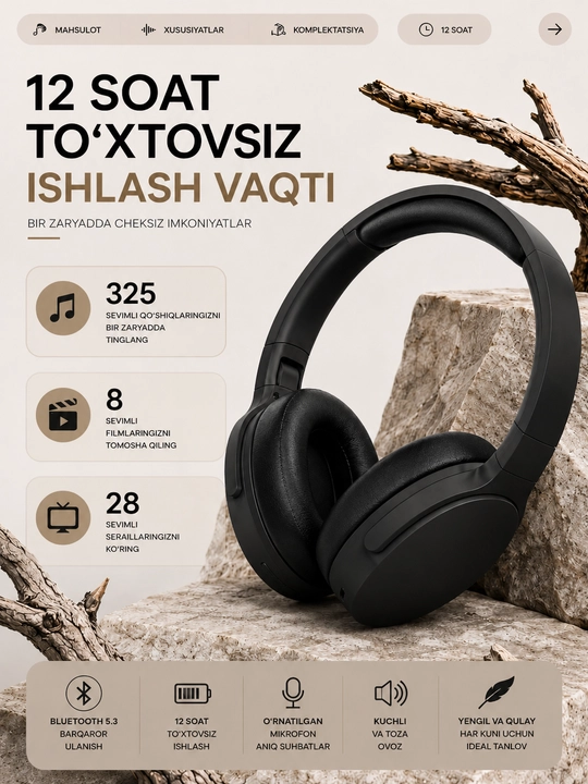 Simli va simsiz Bluetooth quloqchin WIR Wireless P2961, 40mm driver mikrofonli sport uchun