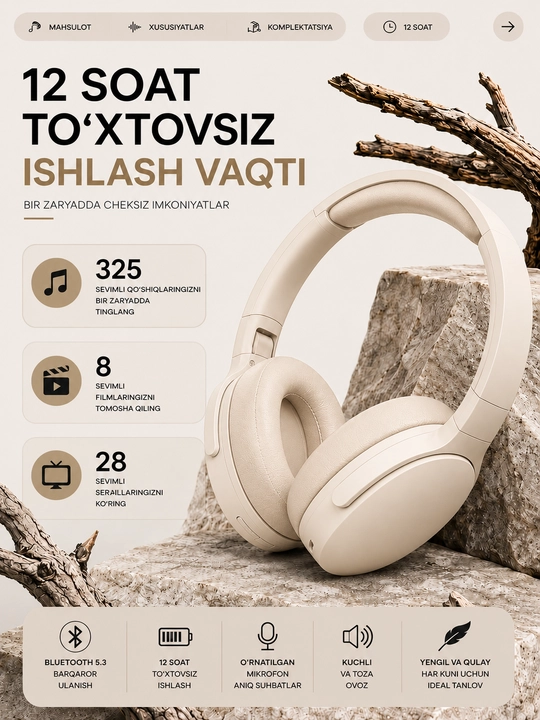 Simli va simsiz Bluetooth quloqchin WIR Wireless P2961, 40mm driver mikrofonli sport uchun