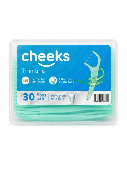 Зубная нить Cheeks с мятным вкусом, флоссер, зубочистки, 30 штук