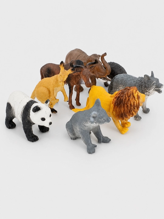 Yovvoyi hayvonlar o'yinchoqlar to'plami, 8 ta figura (panda, sher, fil, bo'ri)