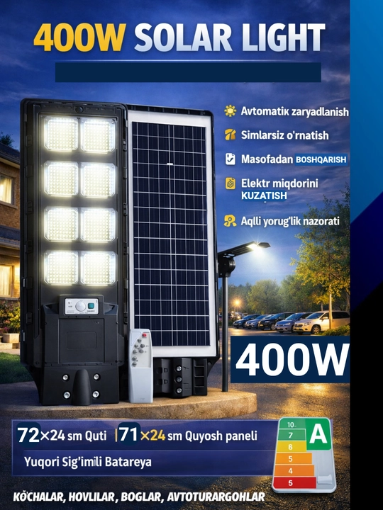 Quyosh energiyasida ishlaydigan 300W-400W-500W LED proyektor chiroq, pult va IP66 himoya