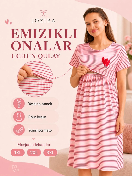Homilador va emizikli ayollar uchun ko‘ylak, roddom va uy uchun qulay, yashirin zamokli - 