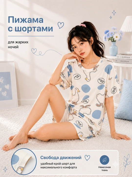Ayollar uchun uyqu va uyda kiyish uchun pijama, 4 tasi 1 da