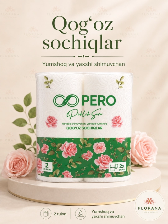 PERO Poklik Siri — yanada shimuvchan qog'oz sochiq, 2 qavat, 2 rulon 