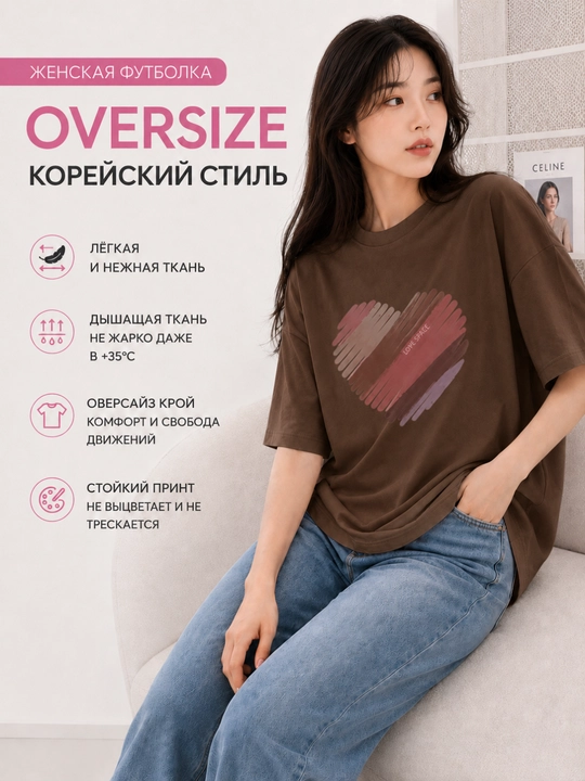 Ayollar futbolkasi, printli, keng fason, M-XL