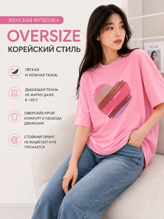Ayollar futbolkasi, printli, keng fason, M-XL