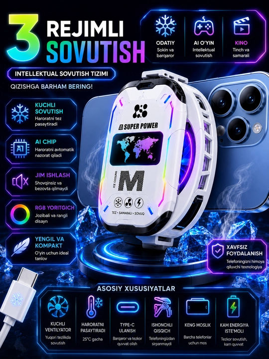 Telefonlar va smartfonlar uchun sovutgich.-01;-15 OPTMEGA