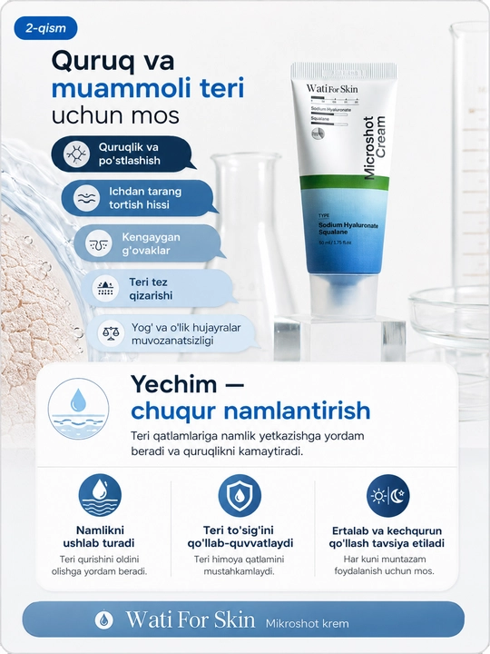 Крем для лица Wati for Skin с гиалуроновой кислотой скваланом, технологией микропикул 50мл