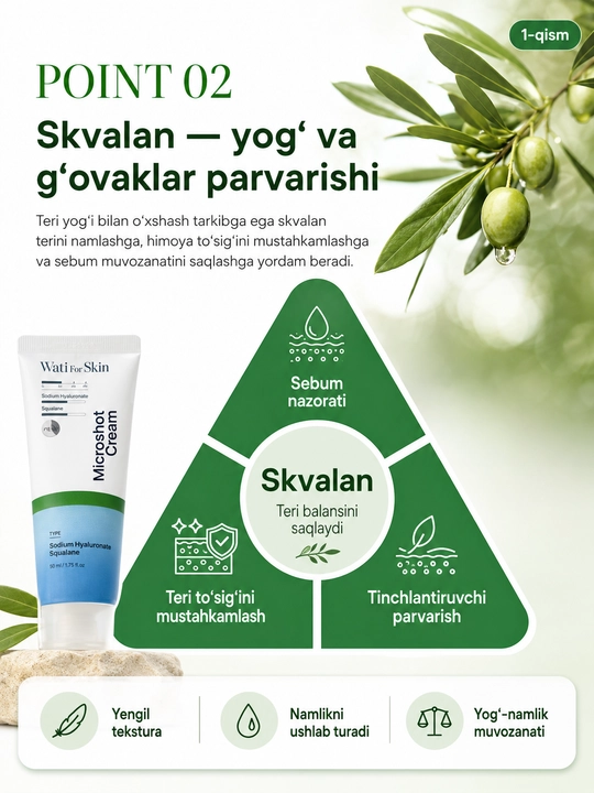 Крем для лица Wati for Skin с гиалуроновой кислотой скваланом, технологией микропикул 50мл